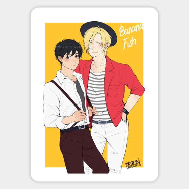 Ash and Eiji Models Sticker by MykaAndSalmon